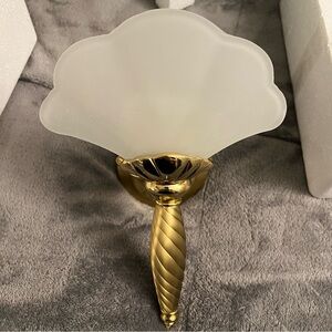 VINTAGE LEXINGTON PARTYLITE BRASS WALL SCONCE FROSTED GLASS CANDLE HOLDER SET